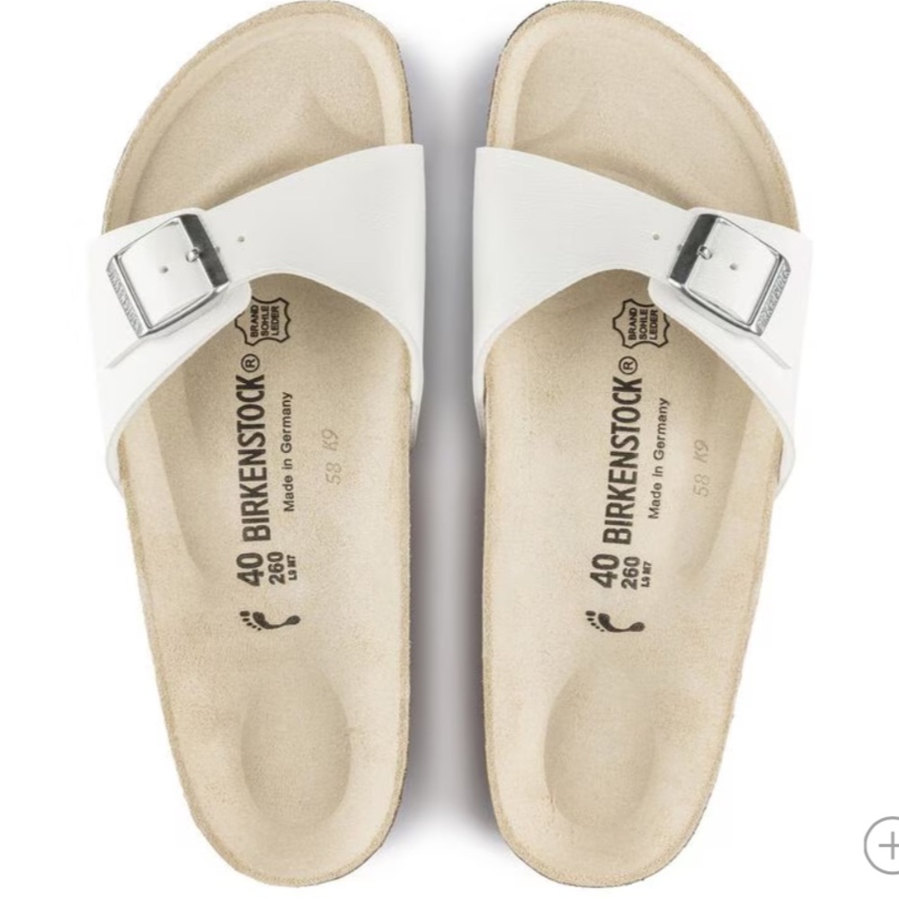 Birkenstock Madrid White Sandals with Silver Buckle